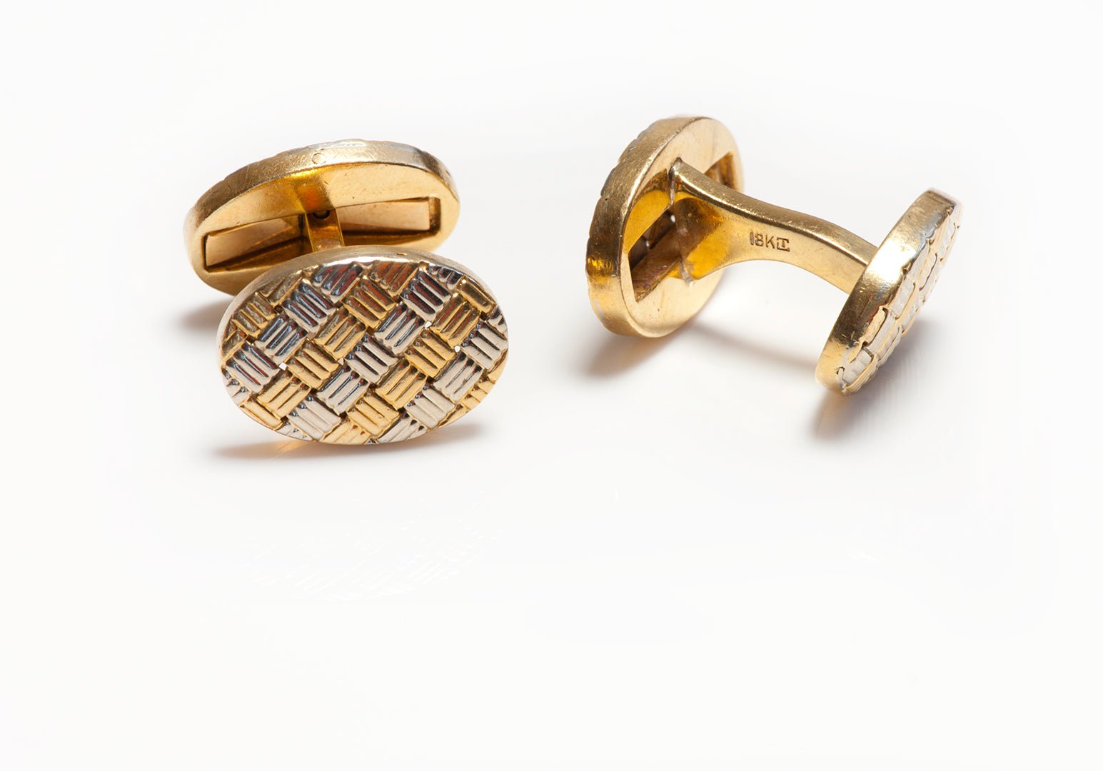 Vintage Men's 18K Gold Woven Basket Weave Swivel Cufflinks