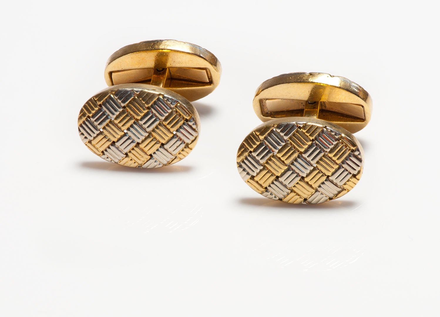 Vintage Men's 18K Gold Woven Basket Weave Swivel Cufflinks