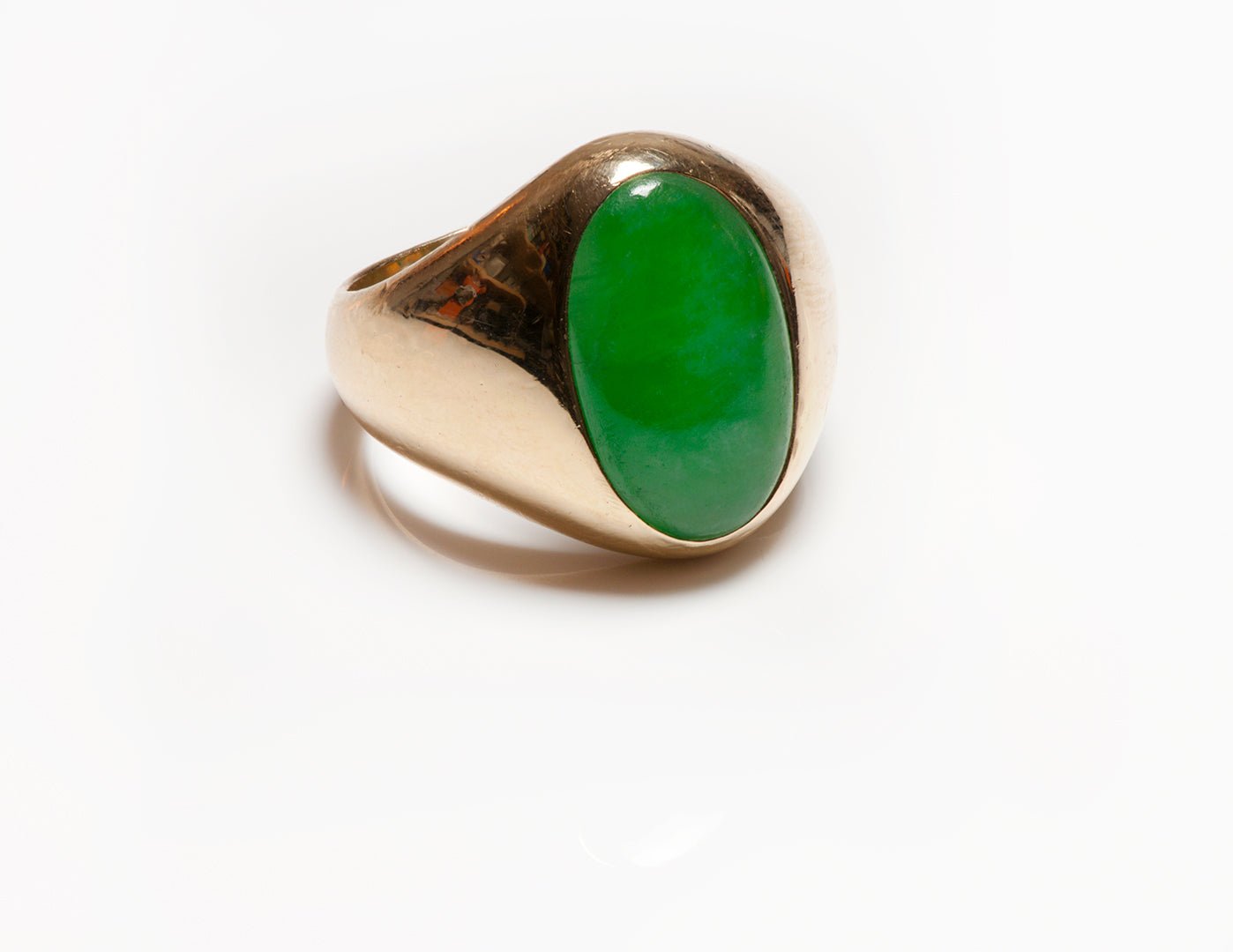 Vintage Men's Tiffany & Co. Yellow Gold Oval Jade Ring