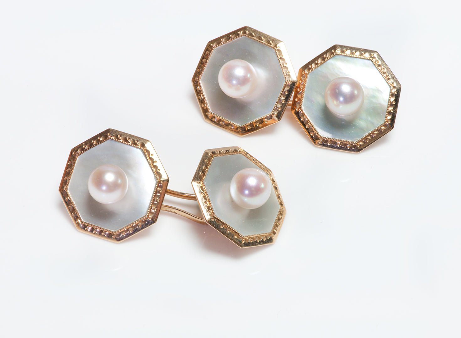 Vintage Mikimoto Gold Pearl Cufflink & Stud Set
