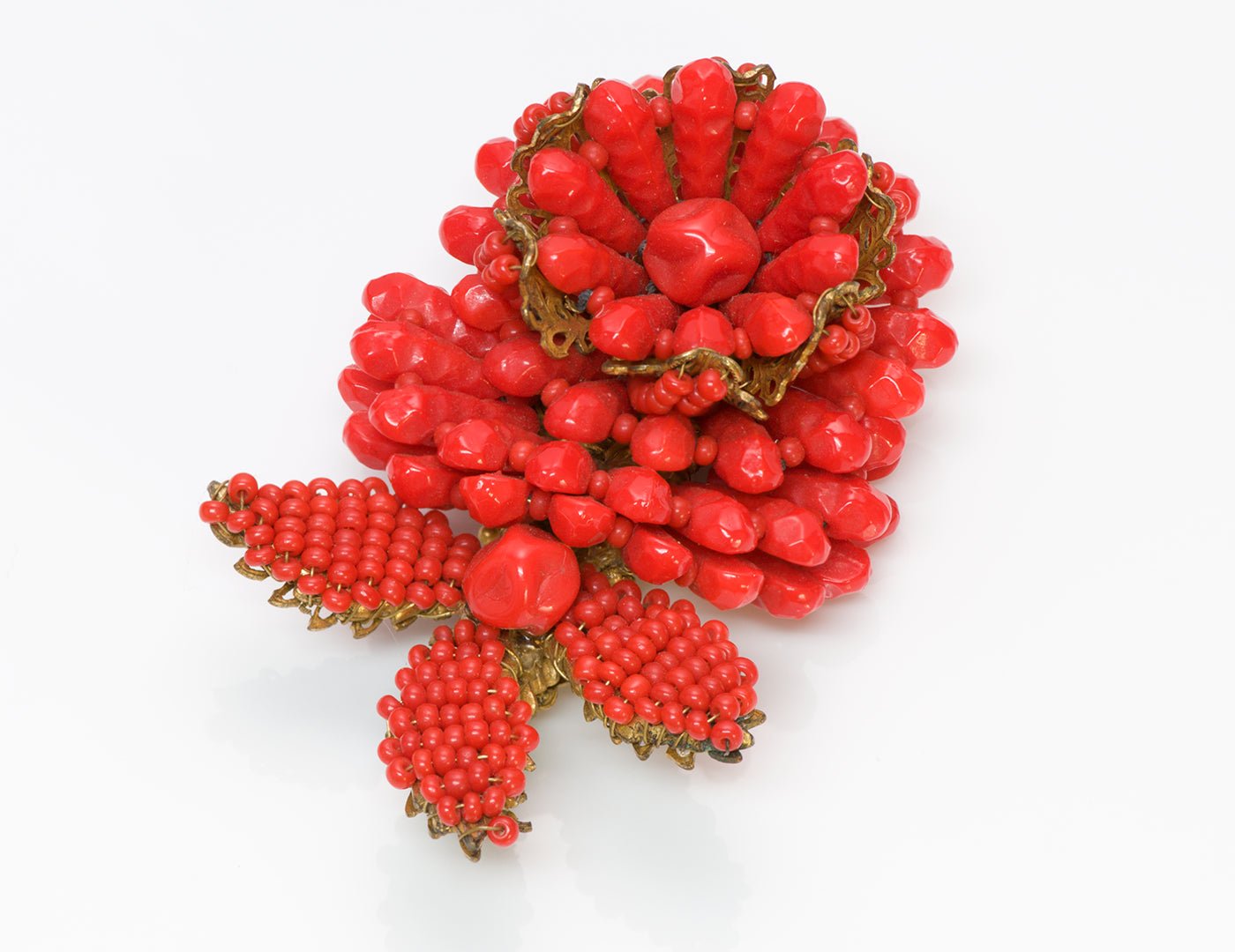 Vintage Miriam Haskell 1950's Faux Coral Flower Brooch