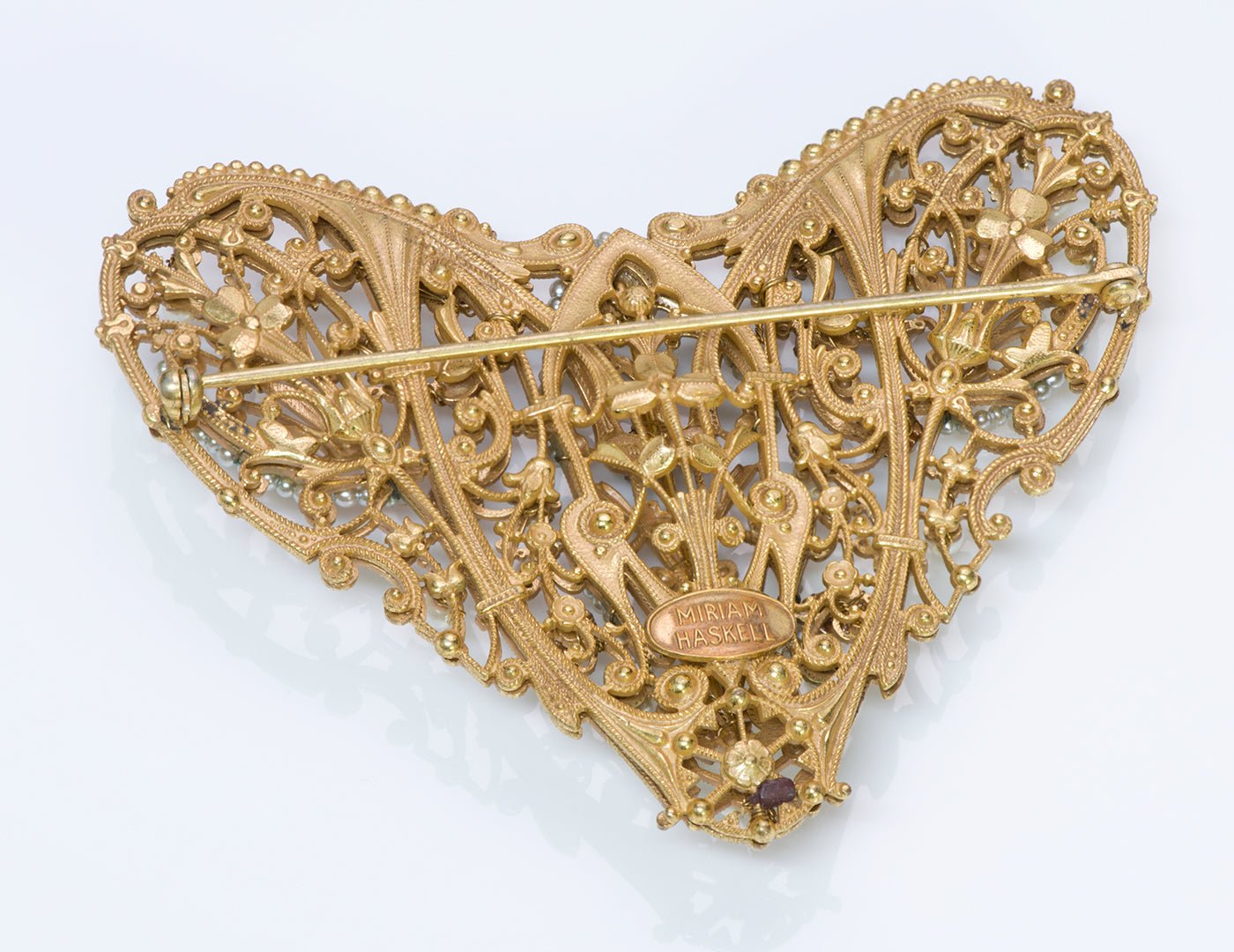Vintage Miriam Haskell 1950’s Frank Hess Heart Crystal Pearl Brooch