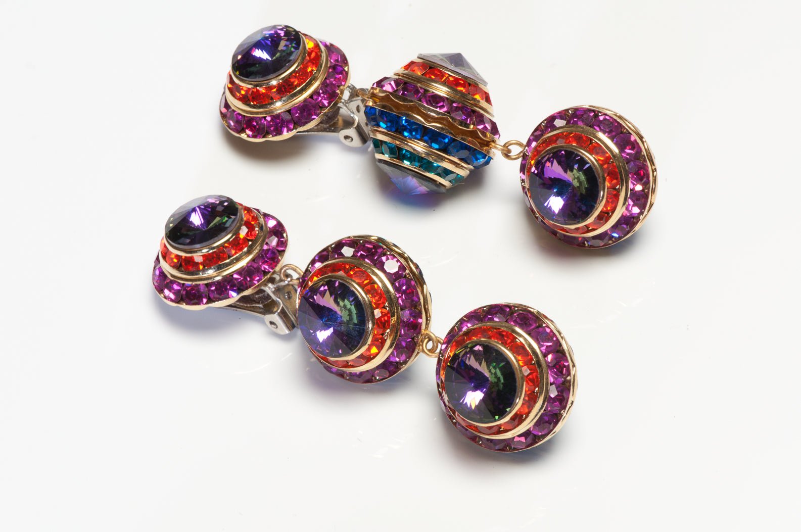 Vintage Mistar Bijoux Purple Green Orange Watermelon Crystal Ball Drop Earrings