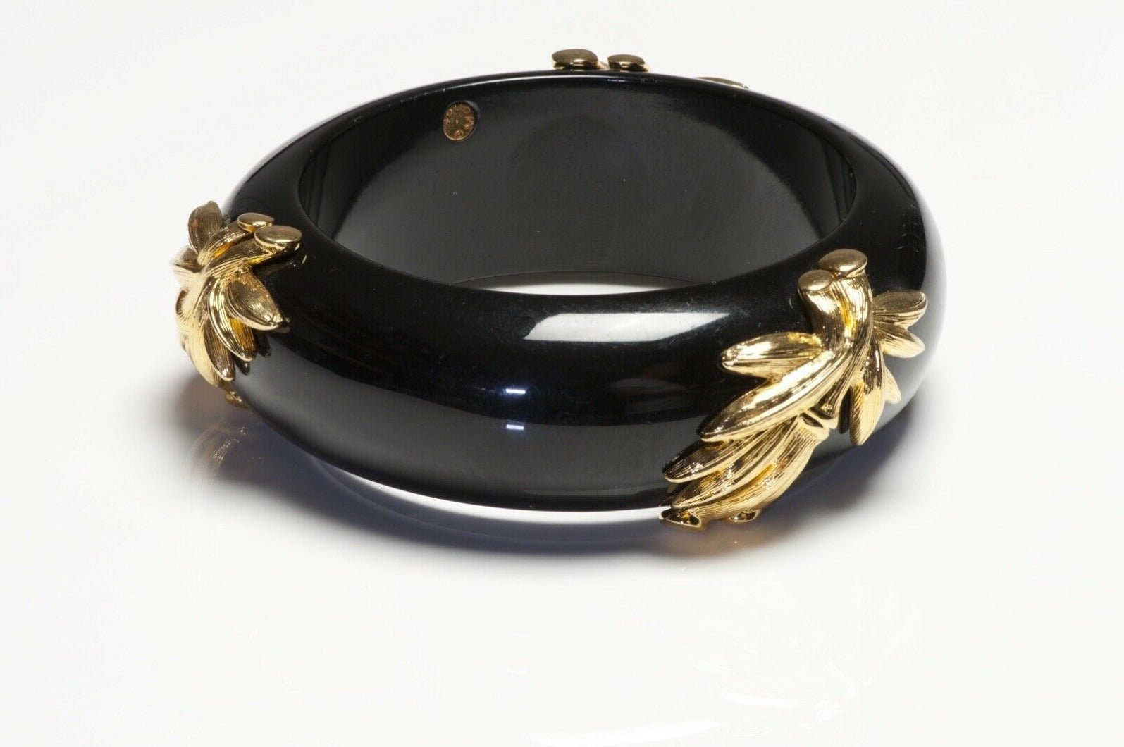 Vintage Monet Wide Black Resin Bamboo Bangle Bracelet