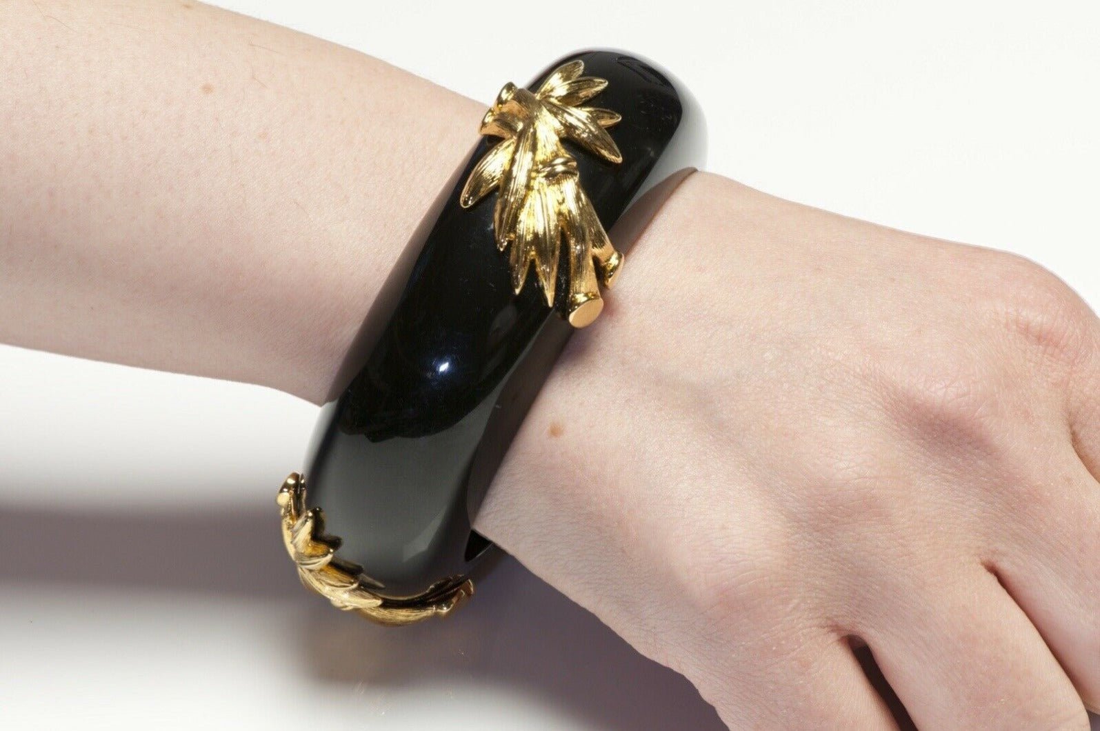 Vintage Monet Wide Black Resin Bamboo Bangle Bracelet