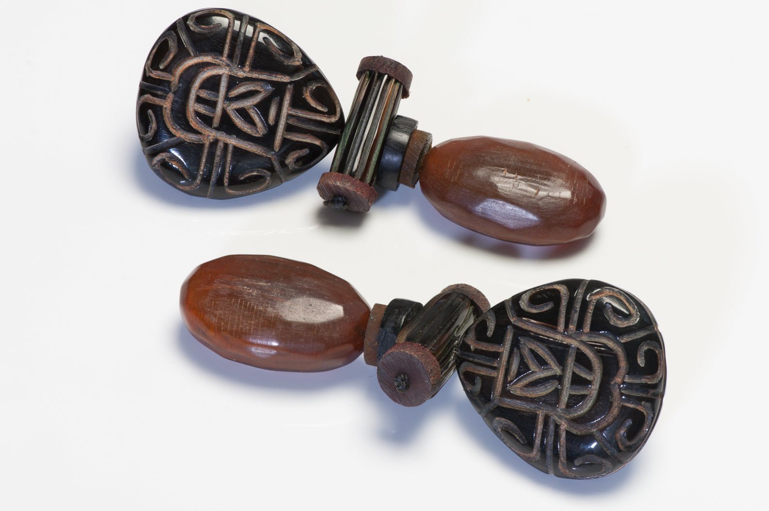 Vintage Monies Gerda Lynggaard Long Carved Horn Tribal Style Earrings