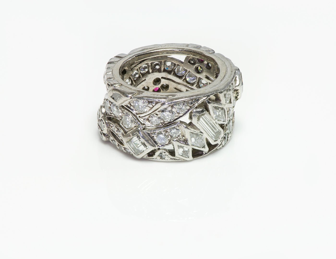 Vintage Multi-Shape Diamond Platinum Wide Band Ring