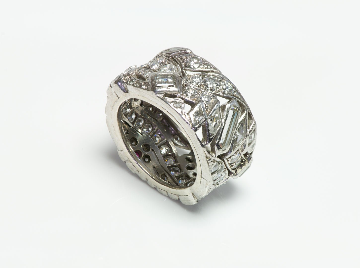 Vintage Multi-Shape Diamond Platinum Wide Band Ring