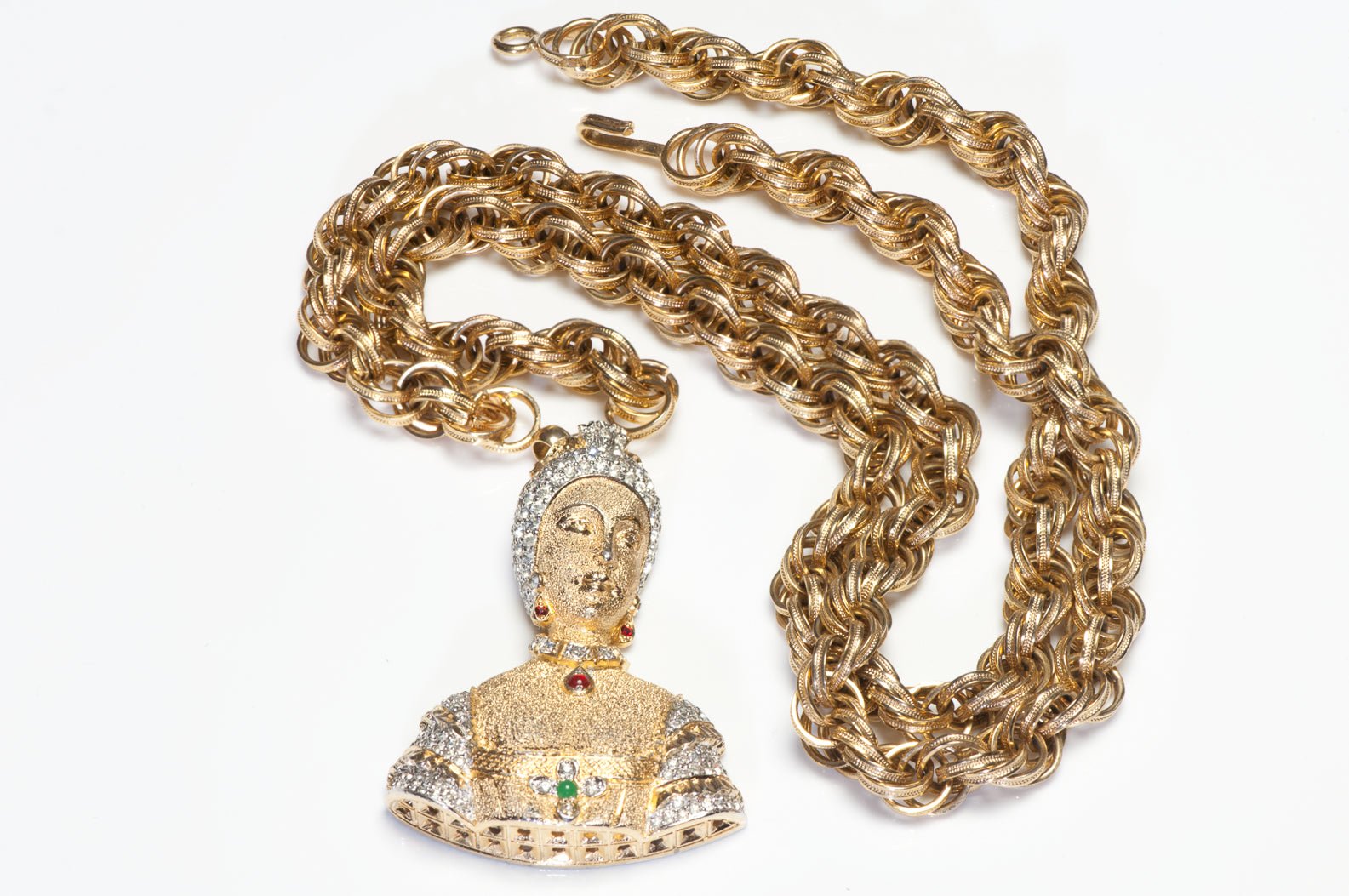 Vintage Nettie Rosenstein Crystal Queen Elizabeth Pendant Chain Necklace