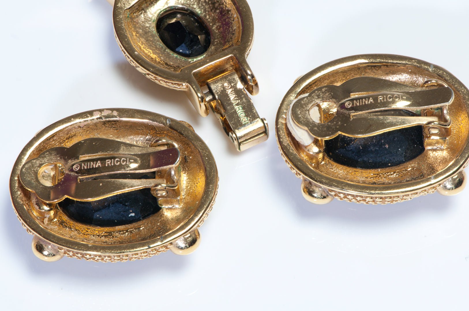 Vintage Nina Ricci Gold Plated Black Crystal Earrings Necklace Set