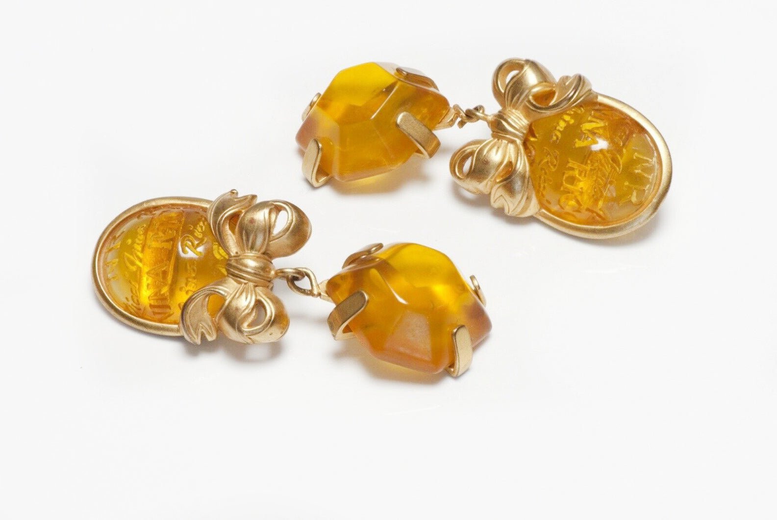 Vintage Nina Ricci Paris Long Yellow Lucite Bow Earrings