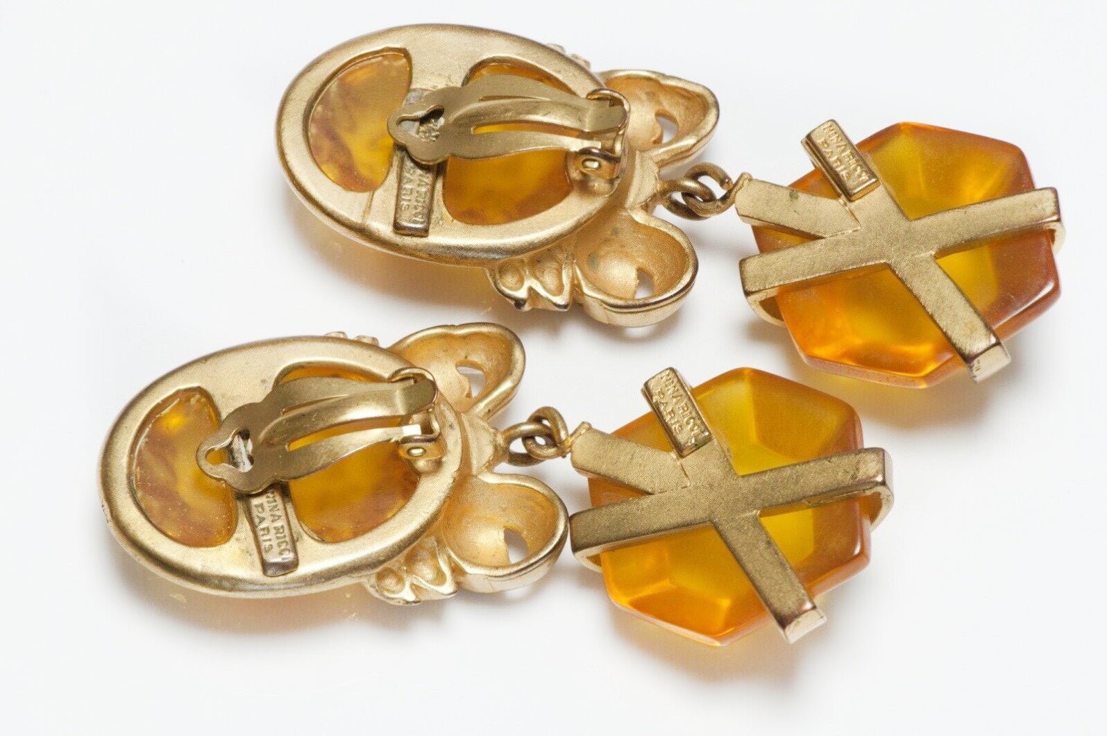 Vintage Nina Ricci Paris Long Yellow Lucite Bow Earrings