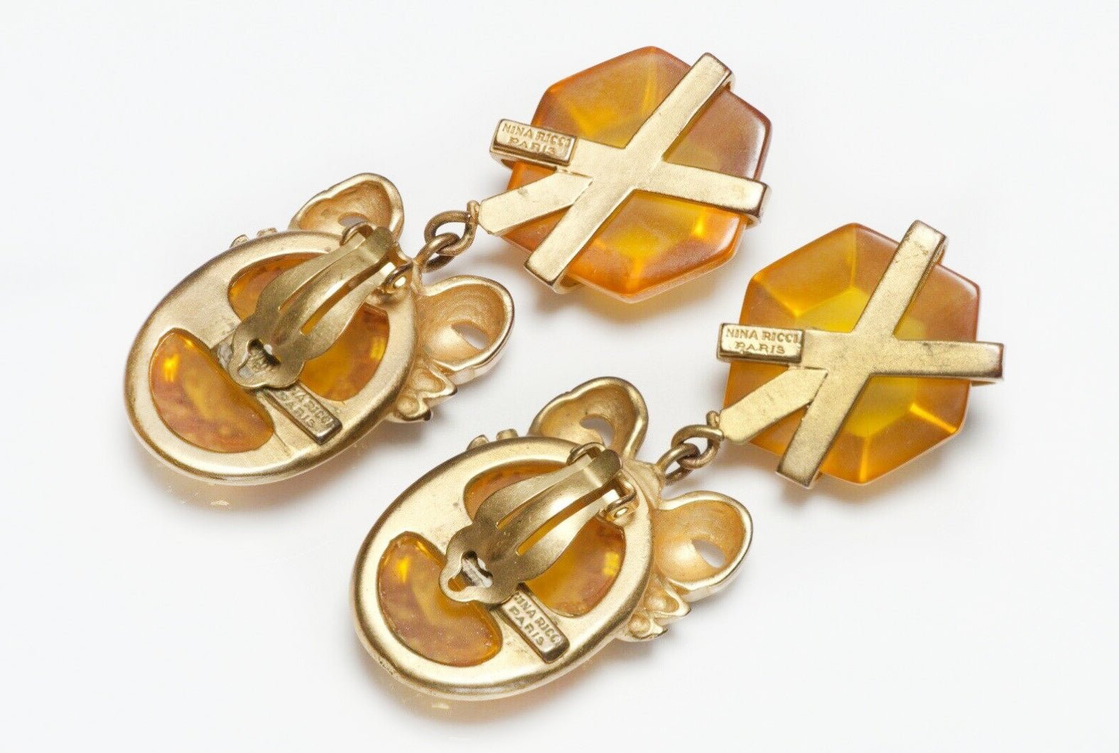 Vintage Nina Ricci Paris Long Yellow Lucite Bow Earrings