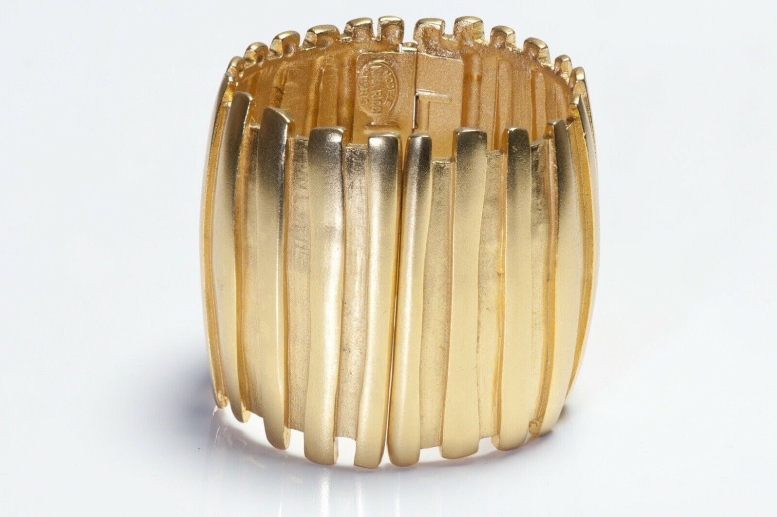 Vintage Nina Ricci Paris Wide Gold Plated Textured Cuff Bracelet