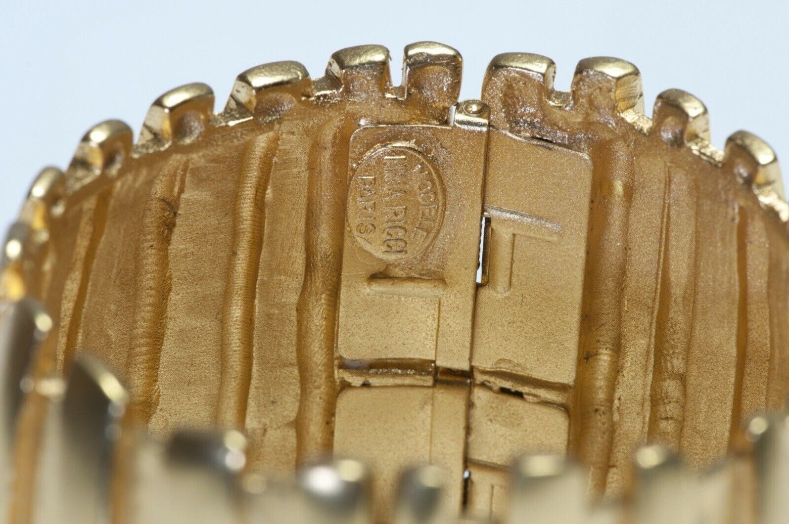Vintage Nina Ricci Paris Wide Gold Plated Textured Cuff Bracelet