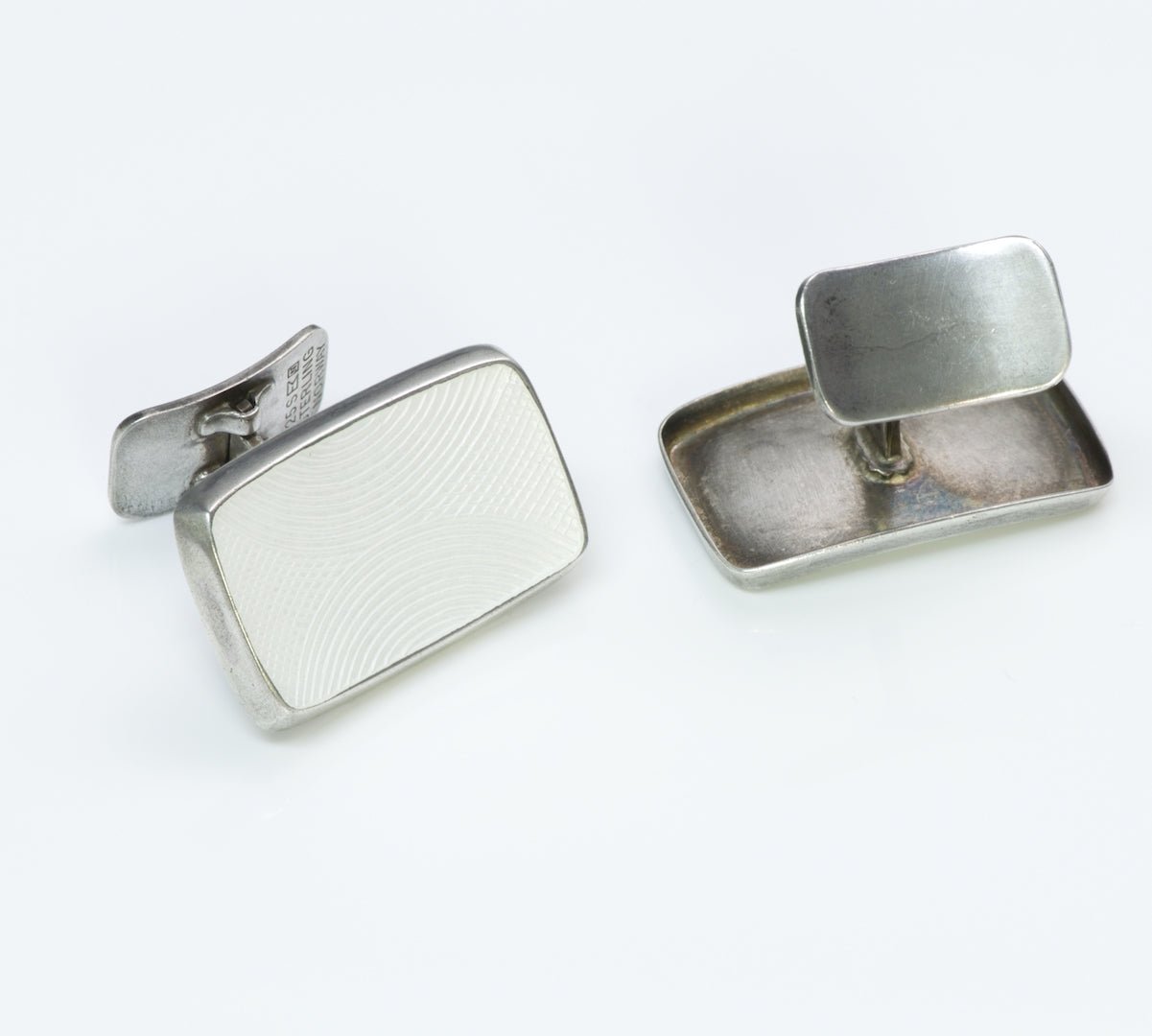 Vintage Norway Sterling Silver Guilloché Enamel Large Cufflinks