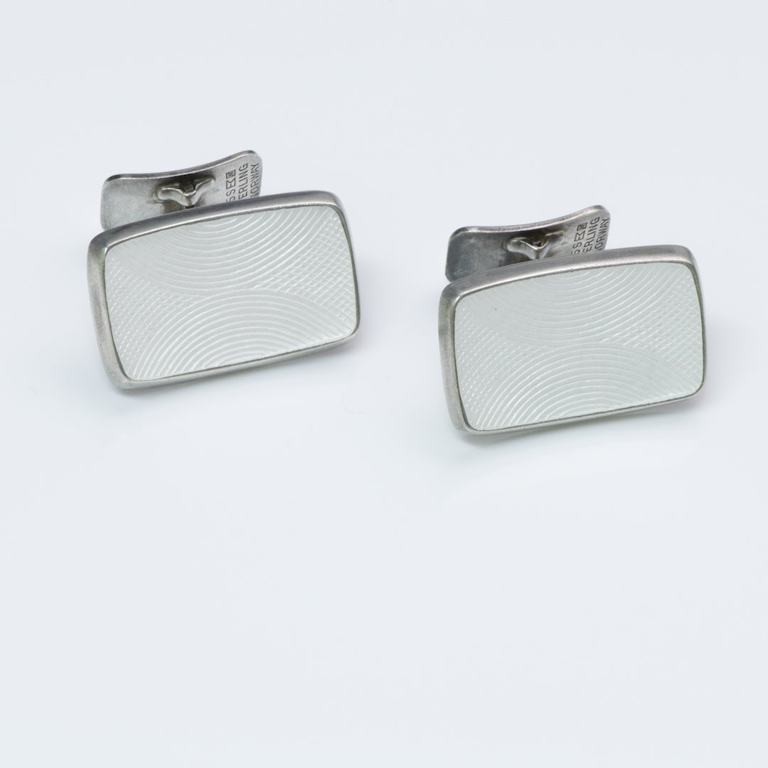 Vintage Norway Sterling Silver Guilloché Enamel Large Cufflinks