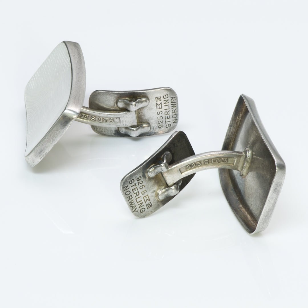 Vintage Norway Sterling Silver Guilloché Enamel Large Cufflinks