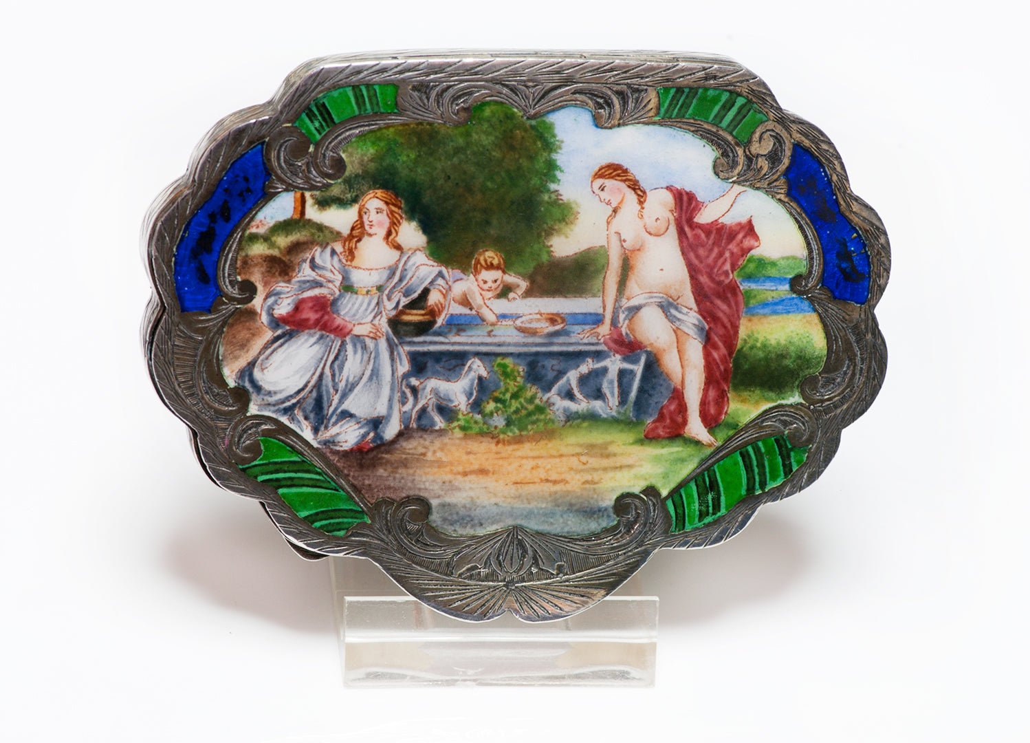 Vintage Nude Enamel Silver Compact Italy