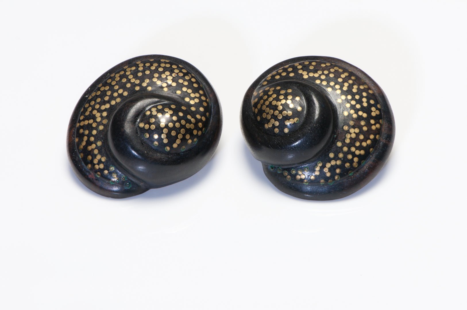 Vintage Patricia Von Musulin Sterling 14K Gold Inlaid Dot Wood Shell Earrings