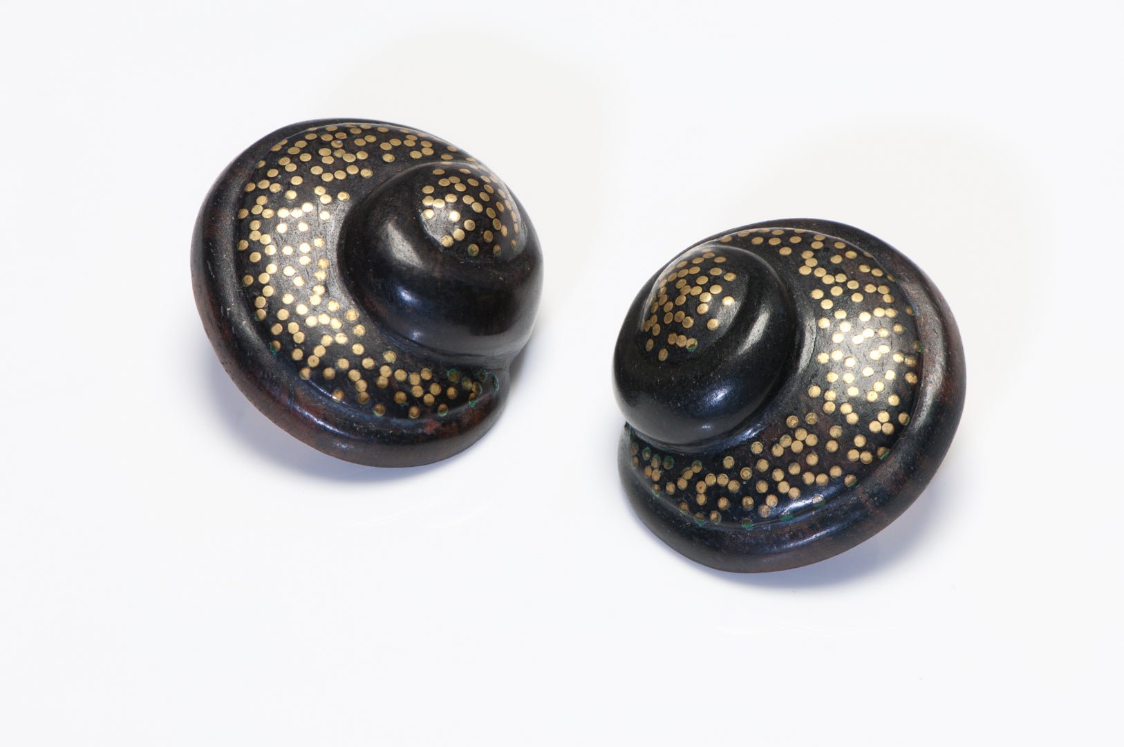 Vintage Patricia Von Musulin Sterling 14K Gold Inlaid Dot Wood Shell Earrings