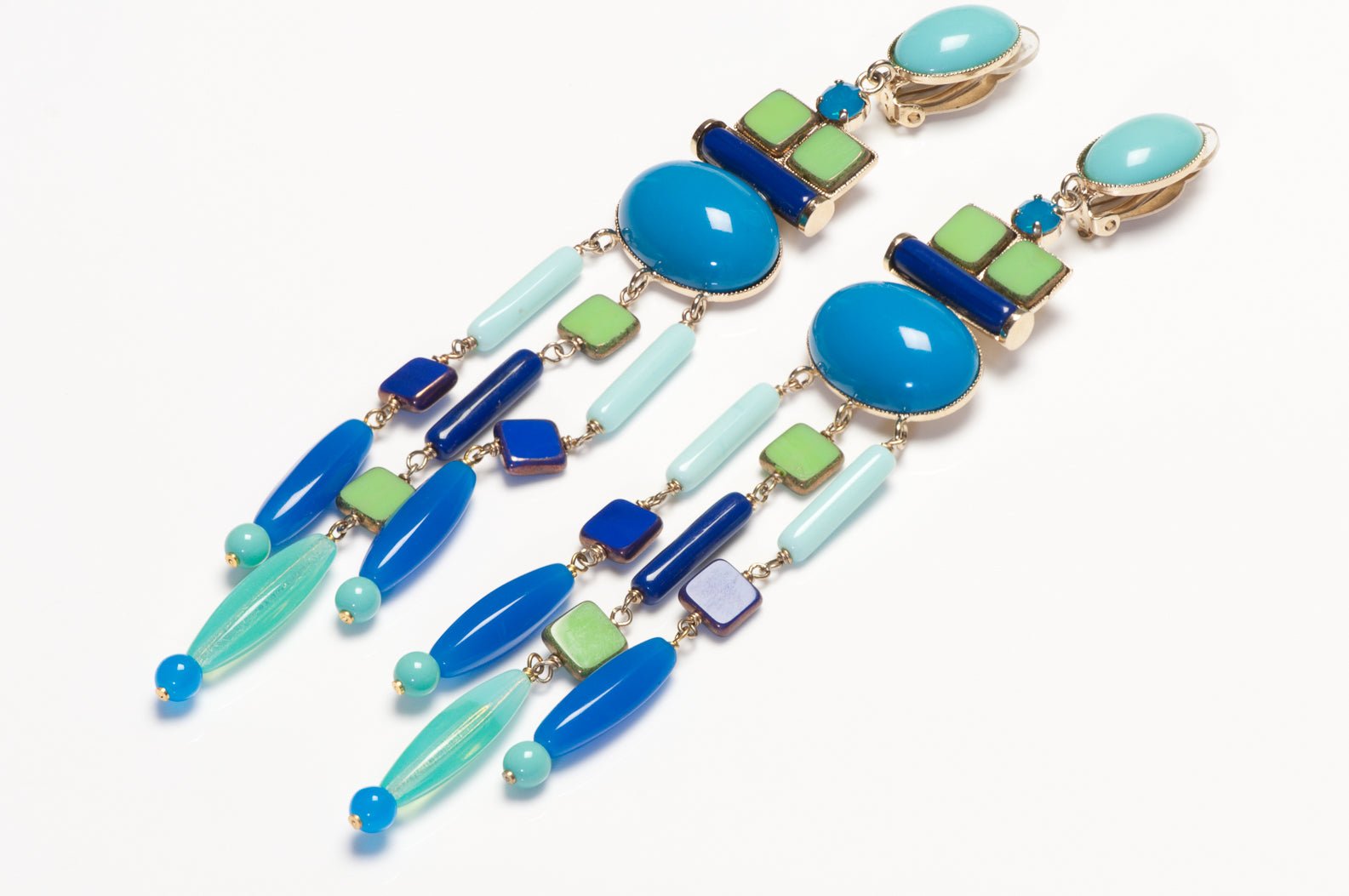 Vintage Philippe Ferrandis Paris Shoulder Duster Blue Green Tassel Earrings