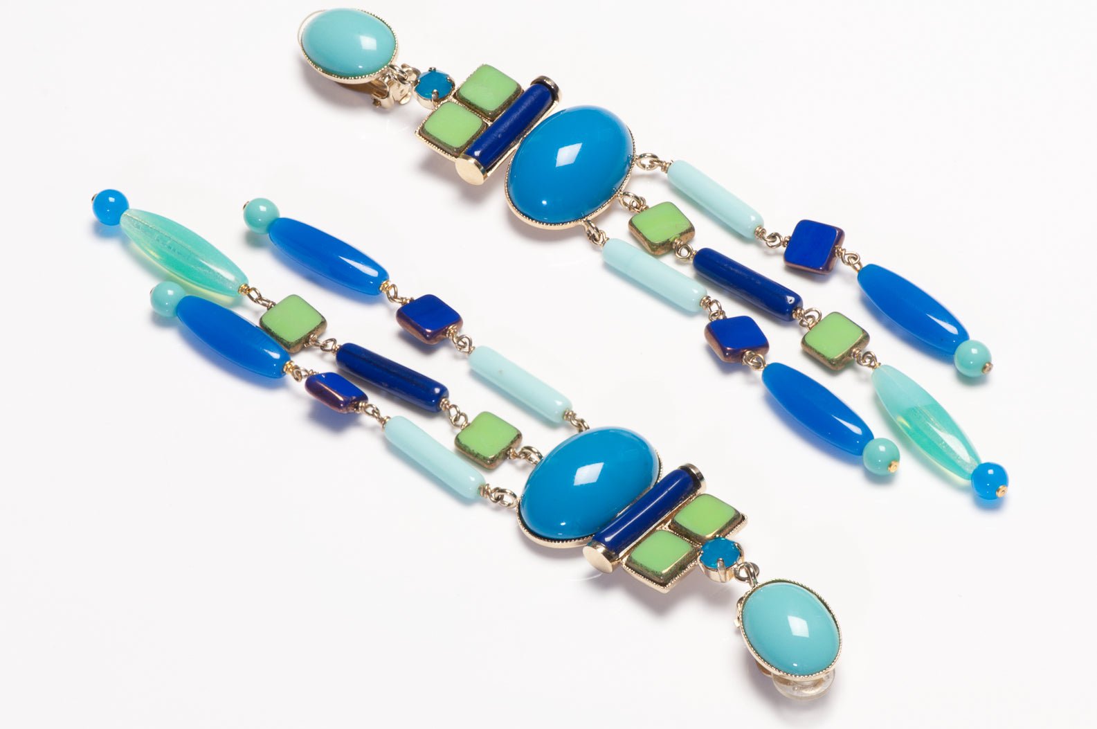 Vintage Philippe Ferrandis Paris Shoulder Duster Blue Green Tassel Earrings
