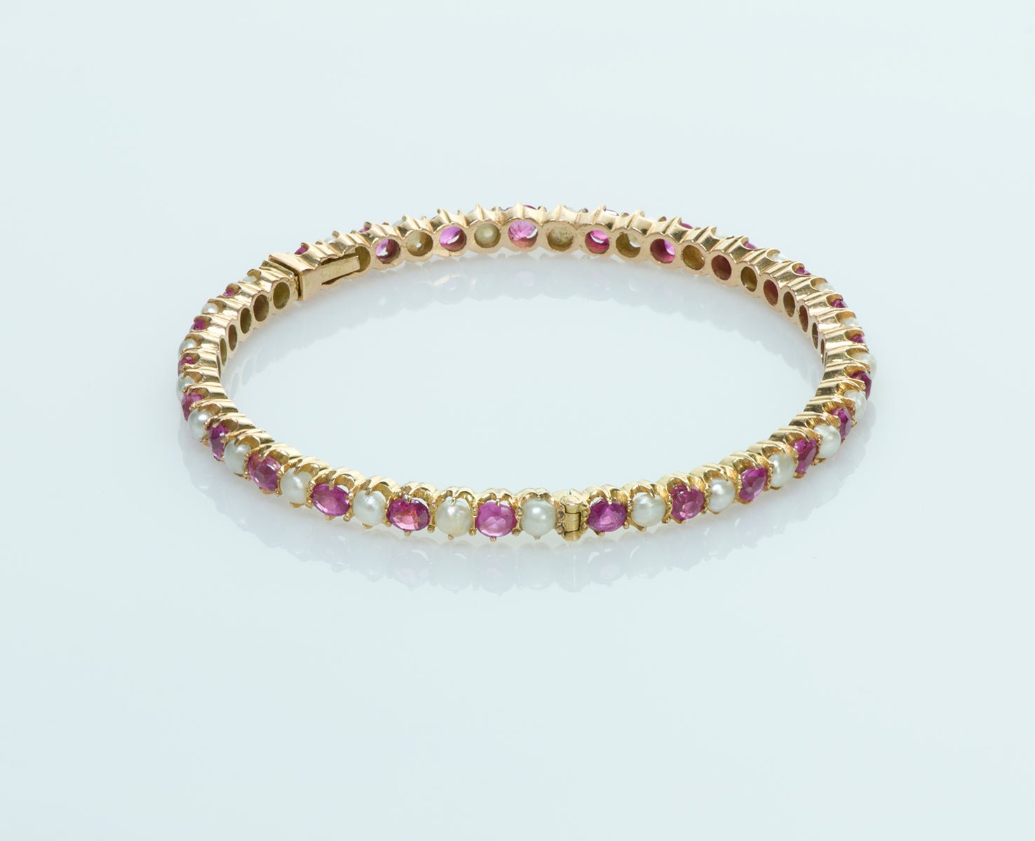 Vintage Pink Ruby Pearl Gold Bracelet