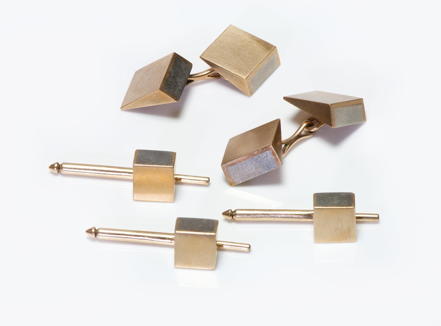 Vintage Platinum Inlaid Gold Cufflink Stud Set