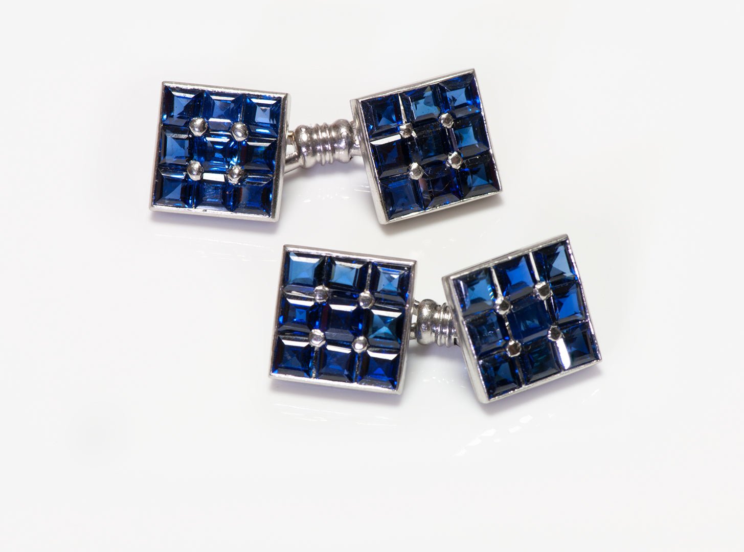 Vintage Platinum Sapphire Cufflink Stud Set