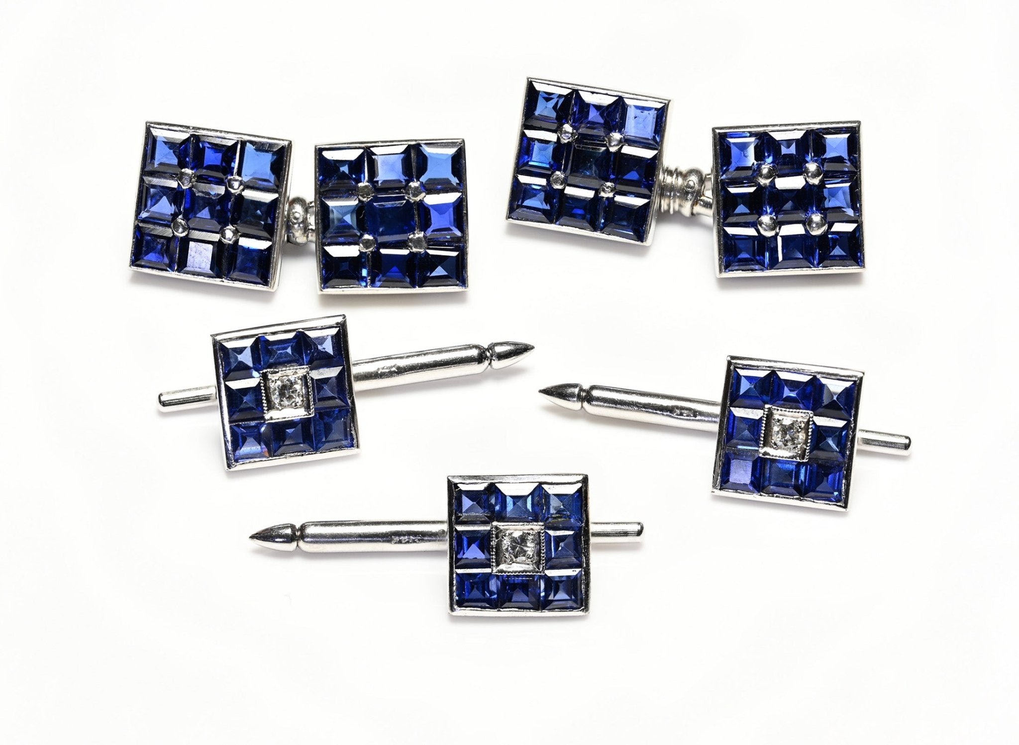 Vintage Platinum Sapphire Cufflink Stud Set