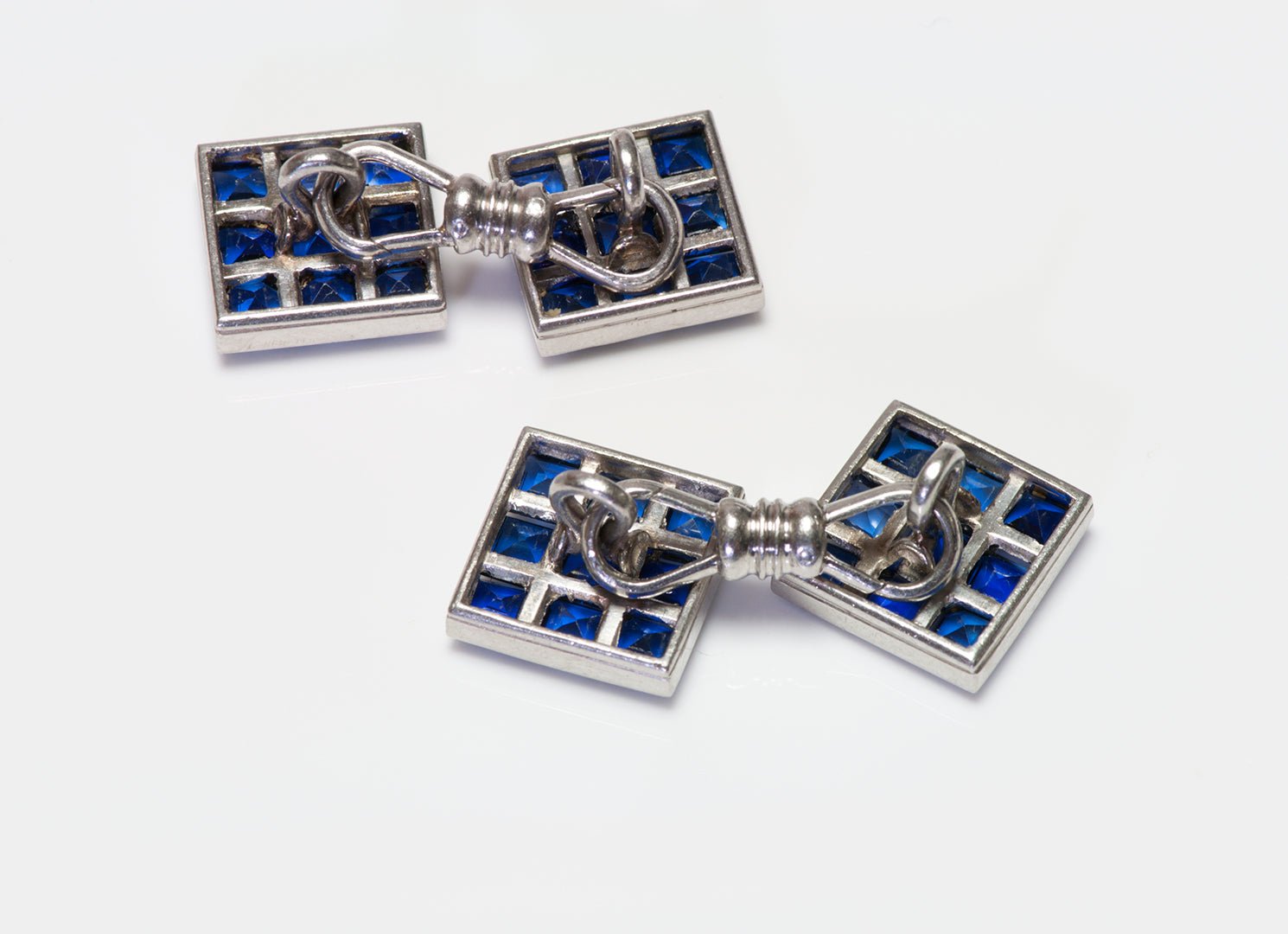 Vintage Platinum Sapphire Cufflink Stud Set