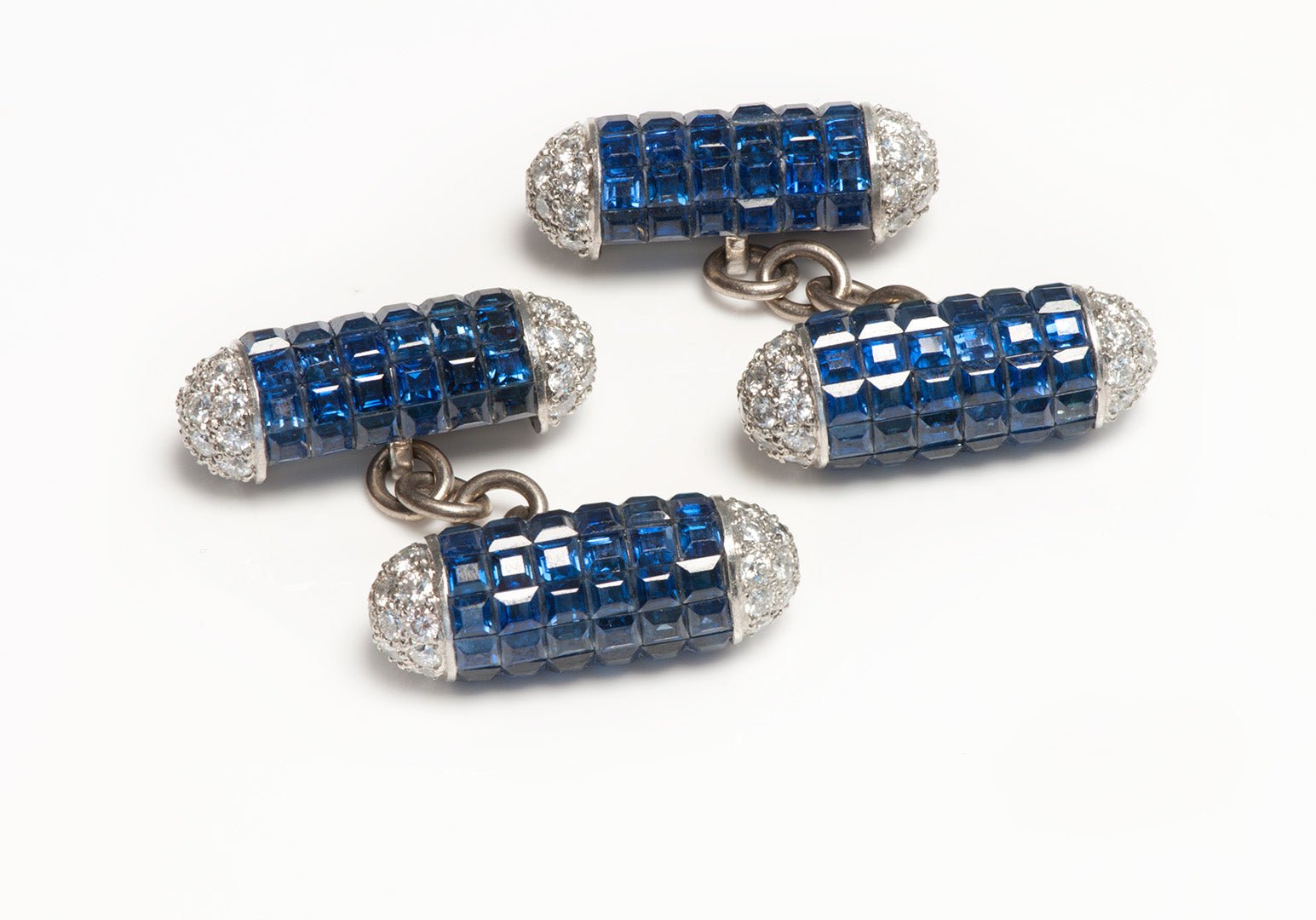 Vintage Platinum Sapphire Diamond Bar Cufflinks