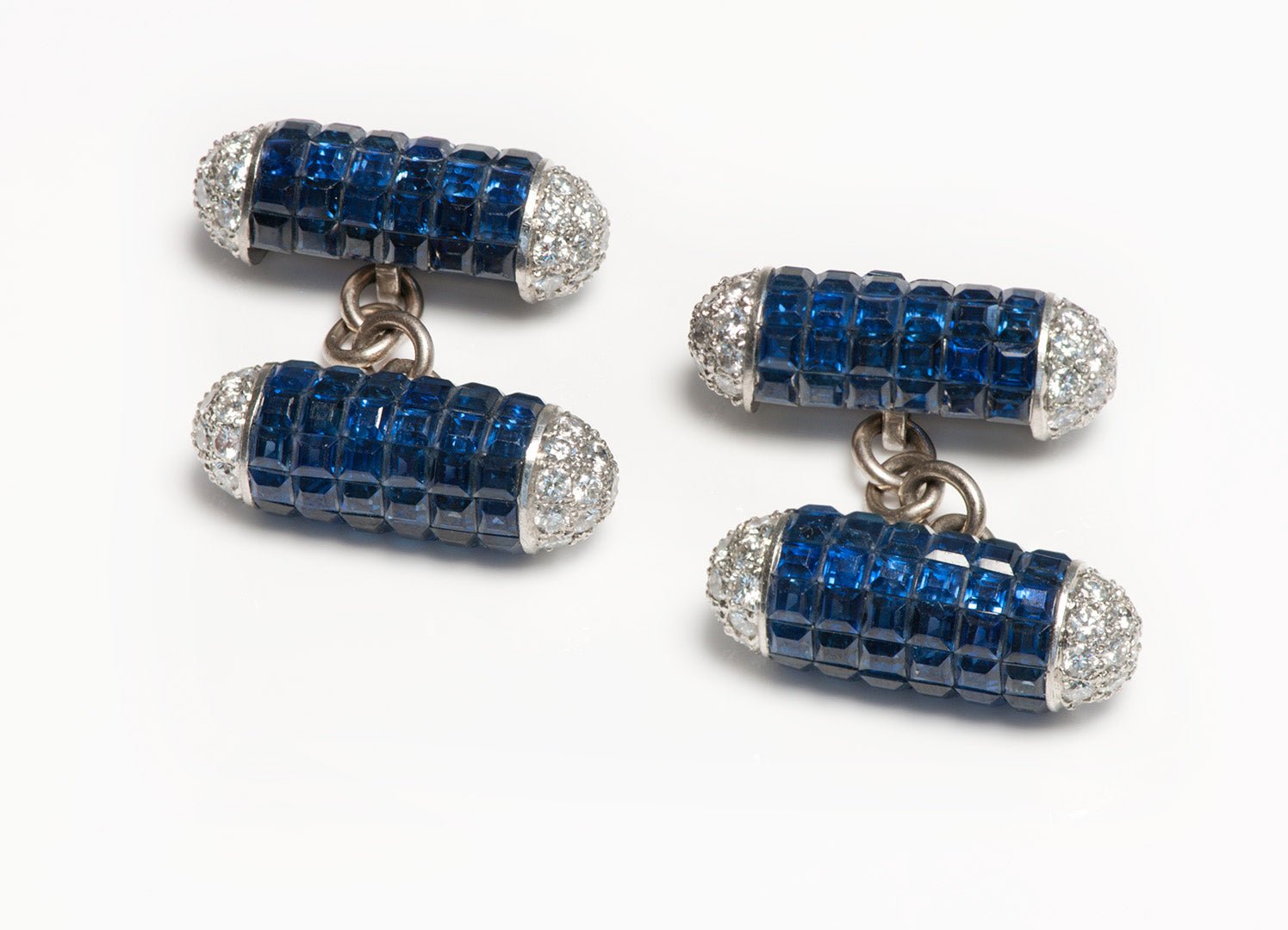 Vintage Platinum Sapphire Diamond Bar Cufflinks