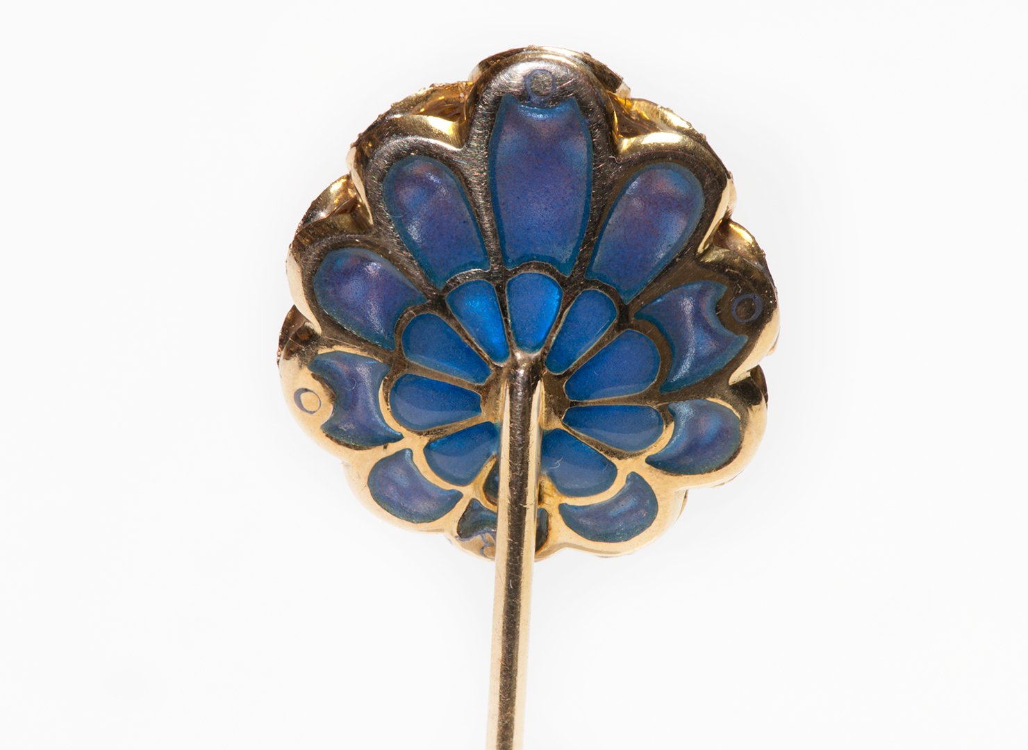 Vintage Plique a Jour Gold Pearl Diamond Stick Pin