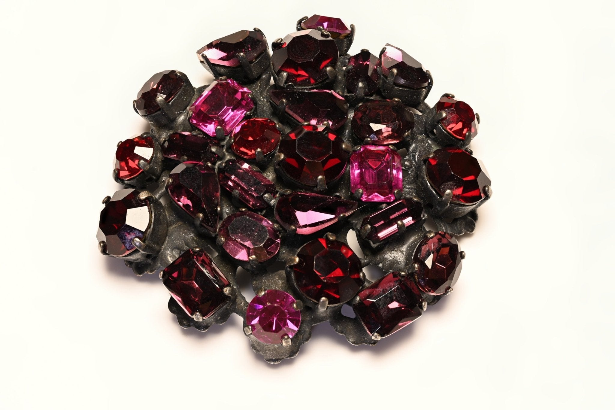 Vintage Red Pink Crystal Large Flower Brooch