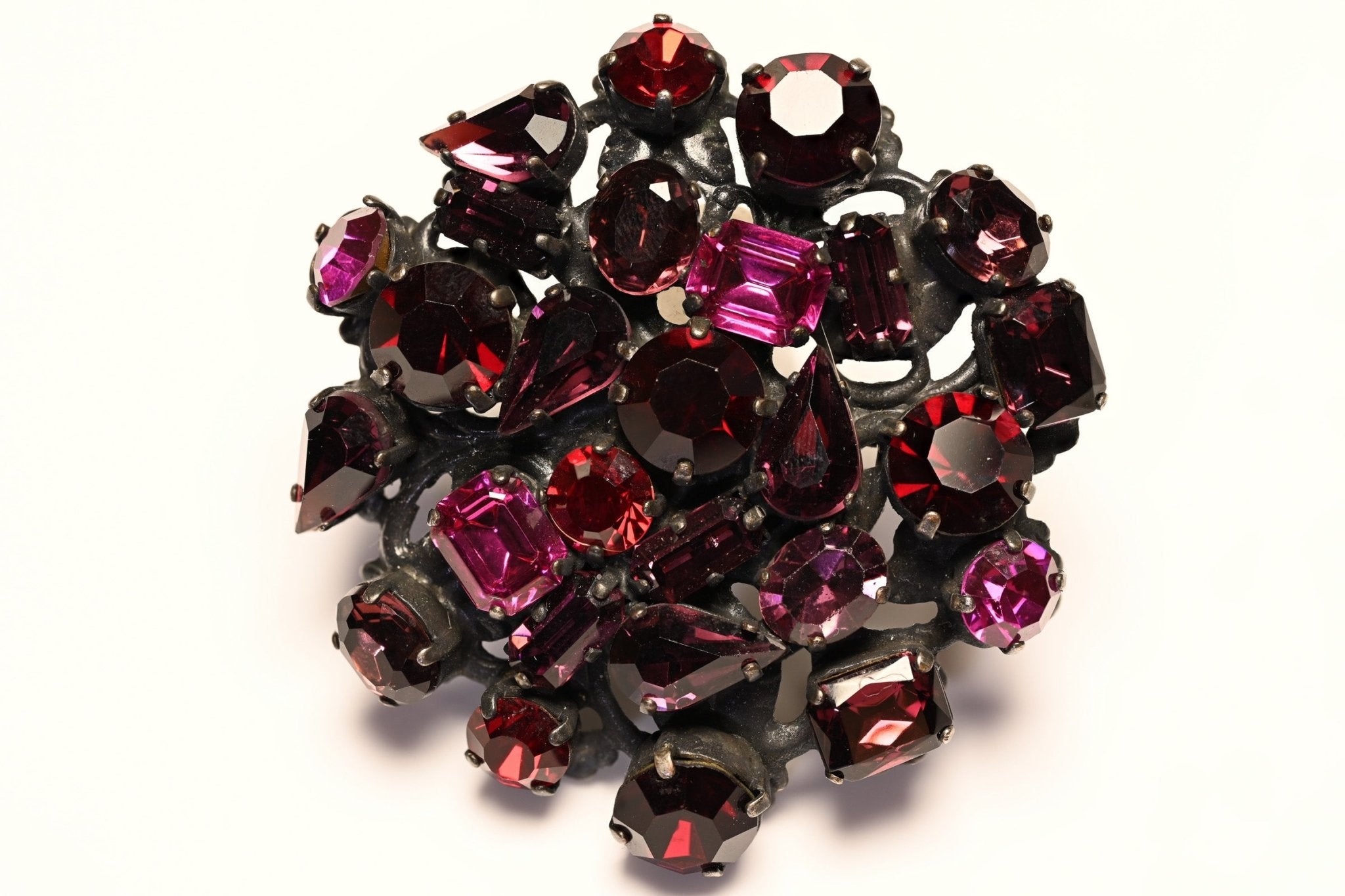 Vintage Red Pink Crystal Large Flower Brooch