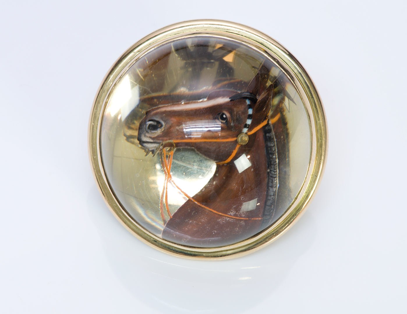 Vintage Reverse Crystal Horse Gold Brooch