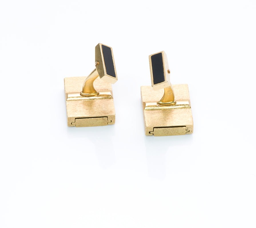 Vintage Reversible Onyx Lapis 18K Gold Cufflinks