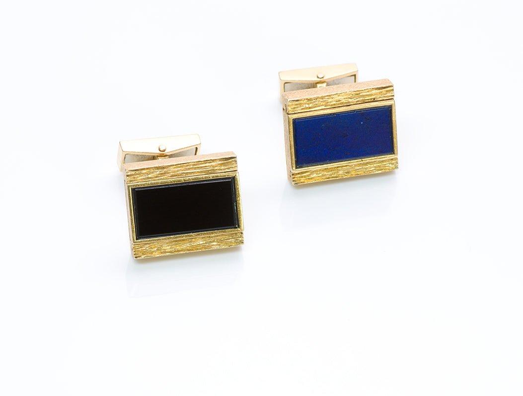 Vintage Reversible Onyx Lapis 18K Gold Cufflinks
