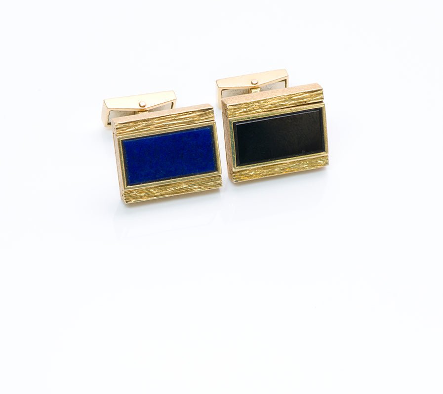 Vintage Reversible Onyx Lapis 18K Gold Cufflinks