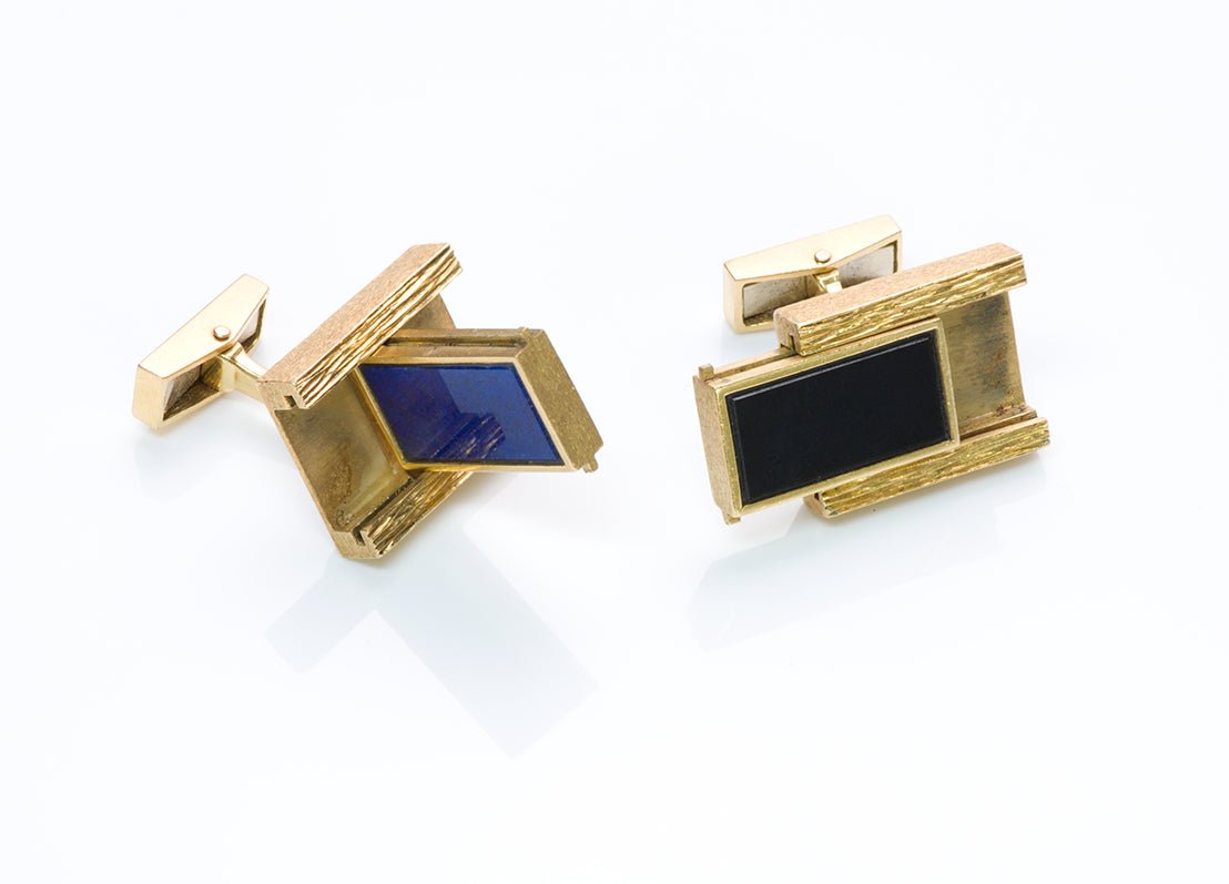 Vintage Reversible Onyx Lapis 18K Gold Cufflinks