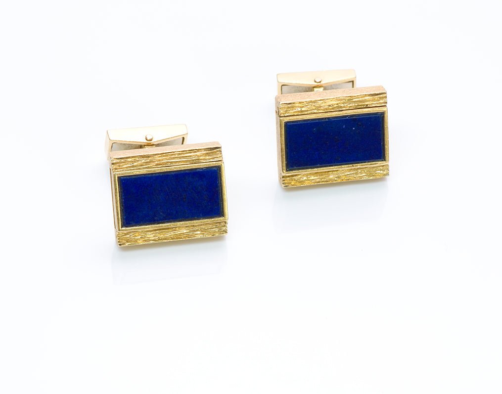 Vintage Reversible Onyx Lapis 18K Gold Cufflinks