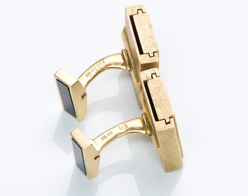 Vintage Reversible Onyx Lapis 18K Gold Cufflinks