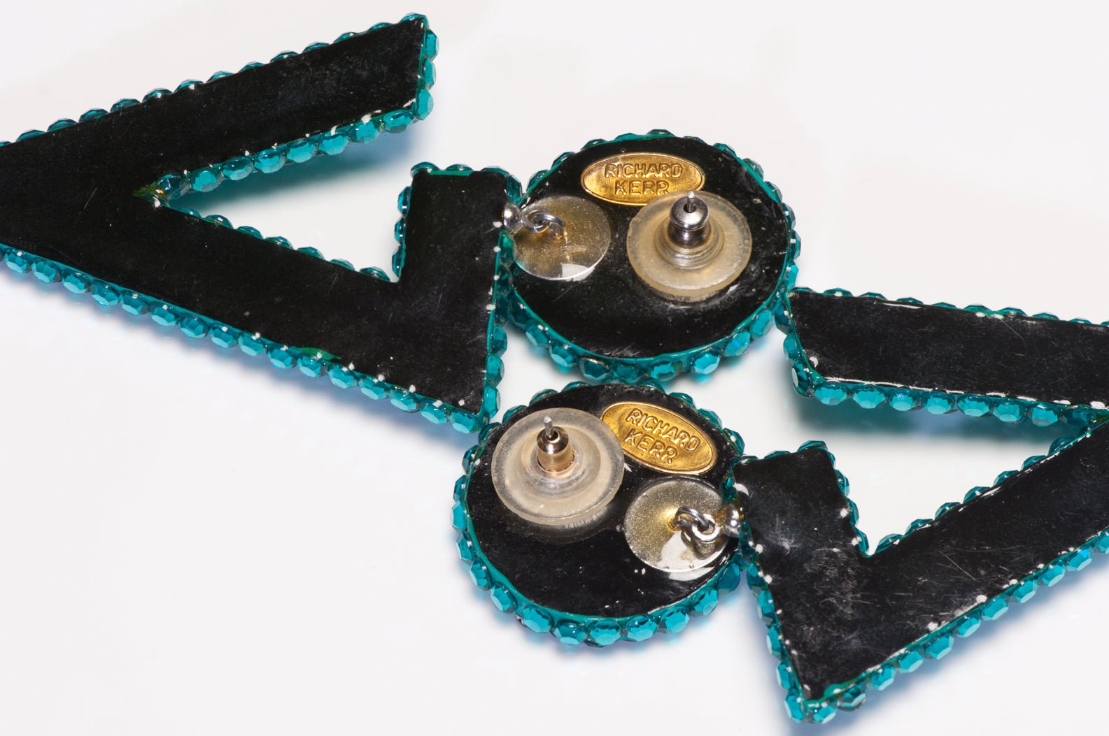 Vintage Richard Kerr Long Green Crystal Geometric Earrings