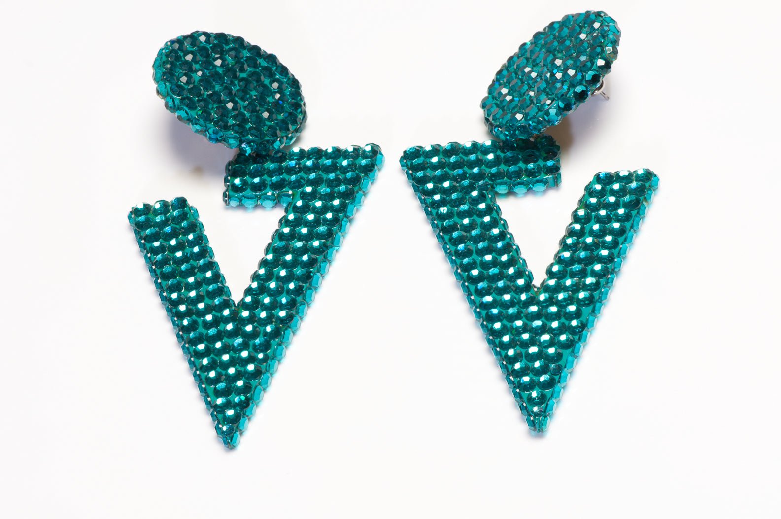 Vintage Richard Kerr Long Green Crystal Geometric Earrings