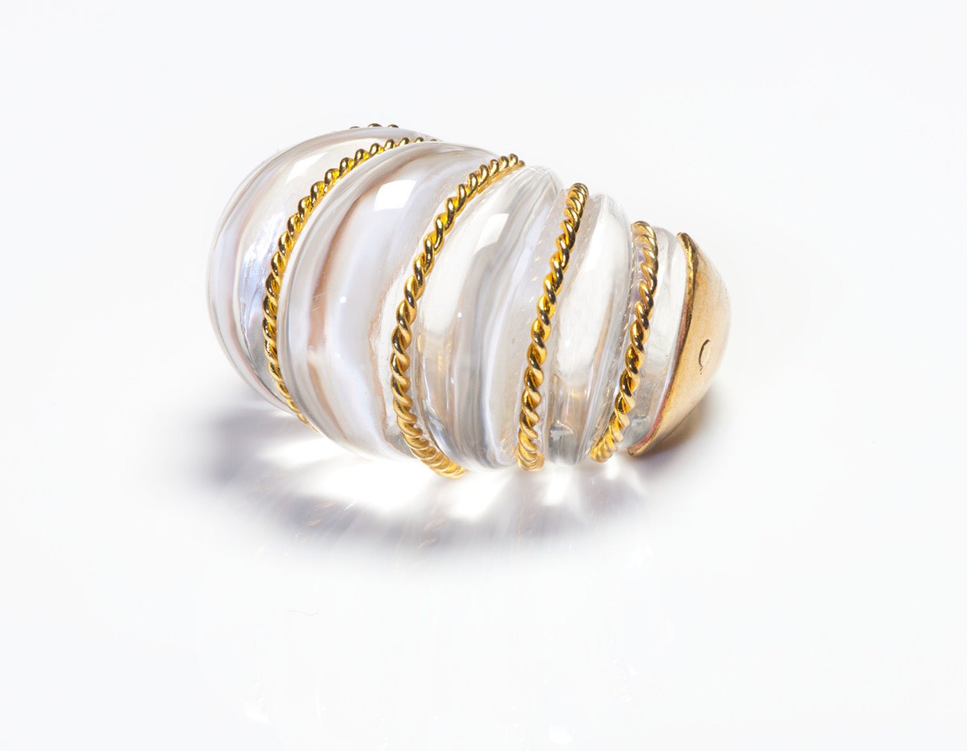 Vintage Rock Crystal Dome Cocktail Gold Ring