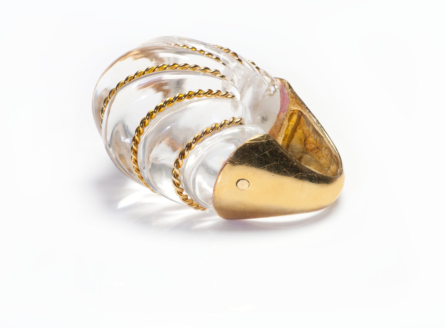 Vintage Rock Crystal Dome Cocktail Gold Ring
