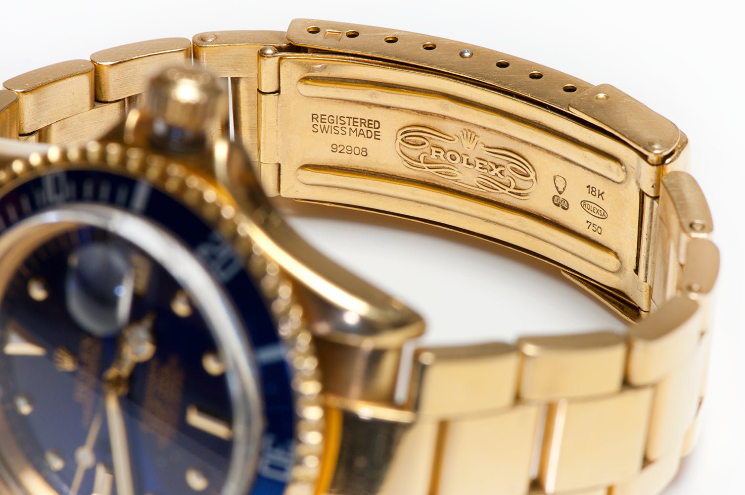 Vintage Rolex Submariner Blue Dial 18K Yellow Gold Men's Watch