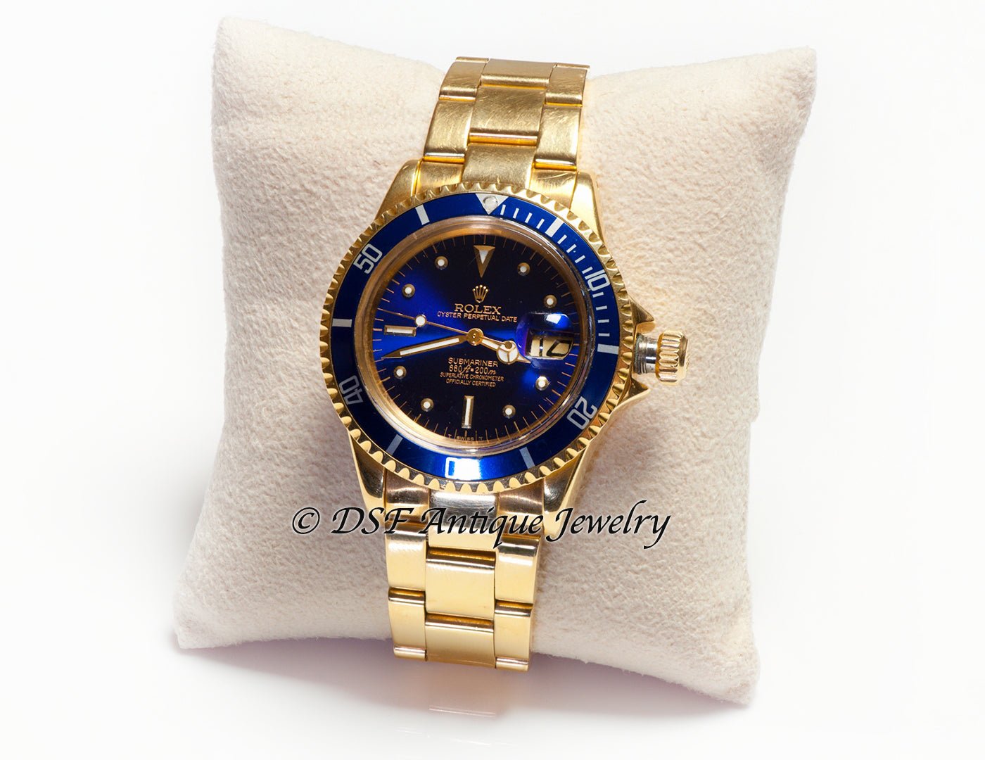 Vintage Rolex Submariner Blue Dial 18K Yellow Gold Men's Watch